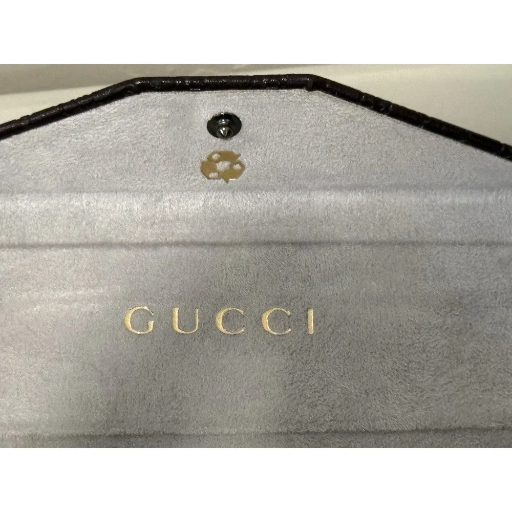 GUCCI Brown Embossed Leather Hardshell Folding Triangle Glasses Case Suede